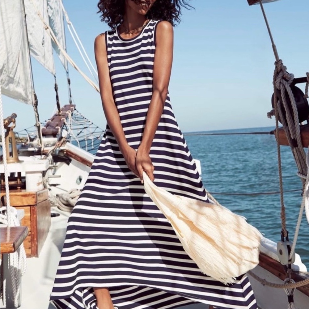 J. Crew Navy and White Striped Sleeveless Maxi Dress